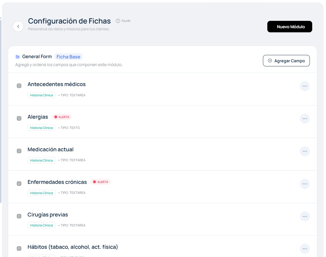 Configuración de fichas personalizadas